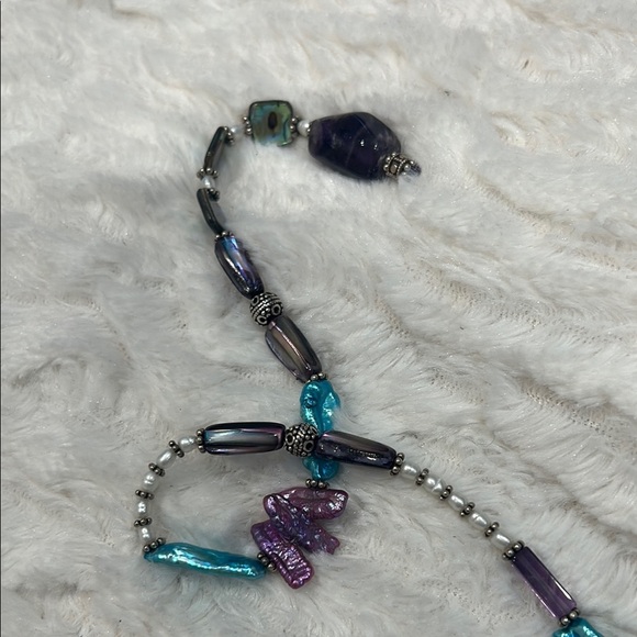 Vintage wrap around single loop Purple and Blue stone Asymmetrical Necklace - Picture 6 of 6